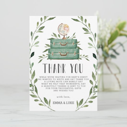 Rustieke Green Adventure Baby shower koffer Bedankkaart (Staand voorkant)