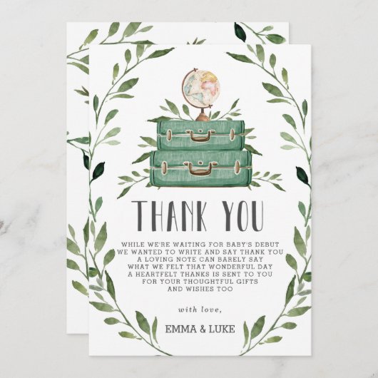 Rustieke Green Adventure Baby shower koffer Bedankkaart (Voorkant / Achterkant)