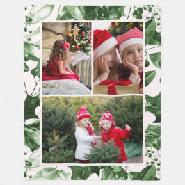 Rustieke Green Holly Drie Foto Collage Vakantie Fleece Deken