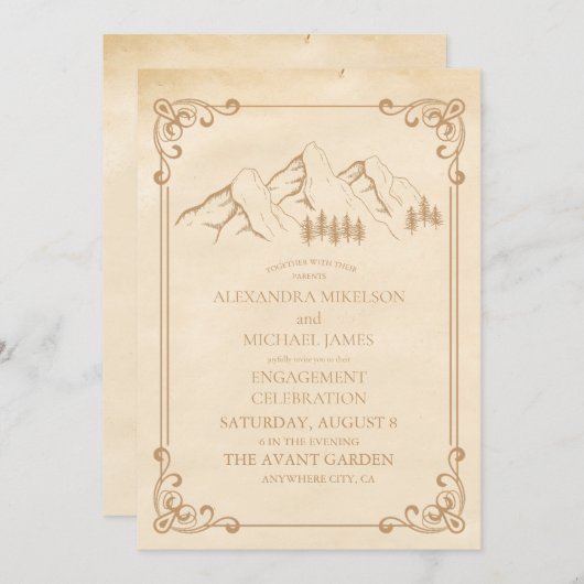 Rustieke Green Pine Bossen Mountain Sketch Verlovi Kaart (Voorkant / Achterkant)