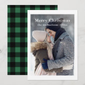 Rustieke Green Plaid Vrolijk Kerstfeest Foto Vakan Feestdagenkaart (Voorkant / Achterkant)