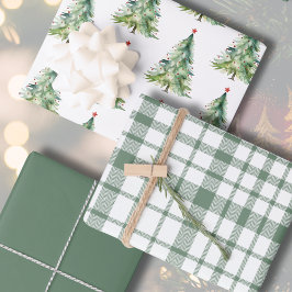 Rustieke Green Plaid Waterverf kerstboom Inpakpapier Vel