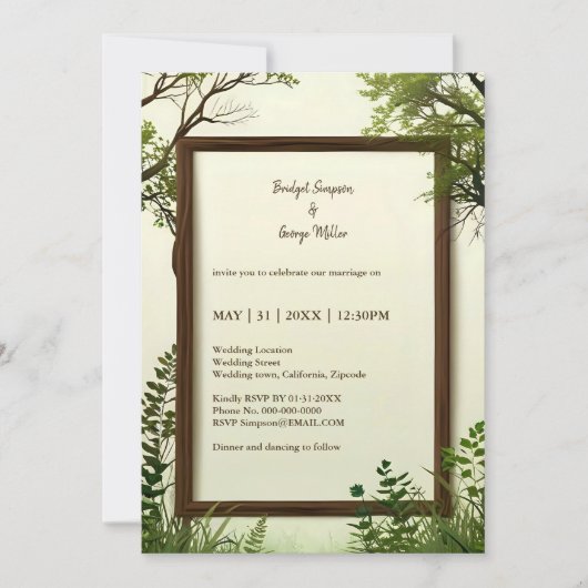 rustieke Green Tree Lijst bruiloft uitnodiging (Voorkant)