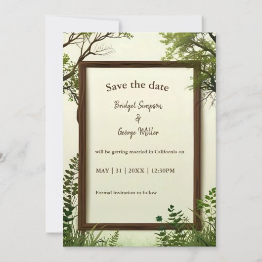 rustieke Green Tree Lijst bruiloft veilig de datum (Voorkant)
