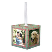 Rustieke Green Wood Cube Foto Ornament (Achter hoekig)