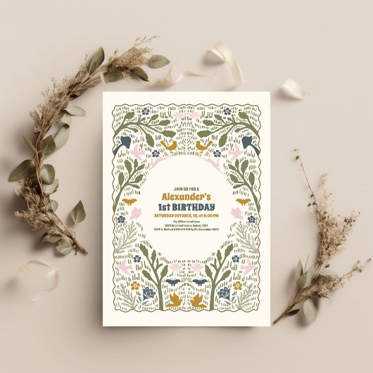 Rustieke Green Woodland Fern 1e verjaardag Kaart