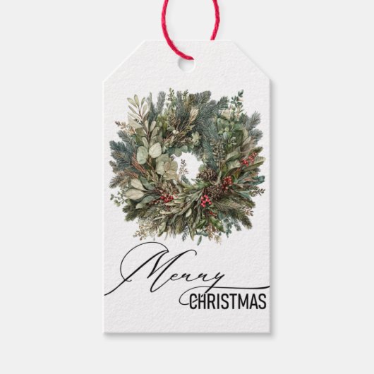 Rustieke Greenery Christmas Krans Gift Label Cadeaulabel (Voorkant)