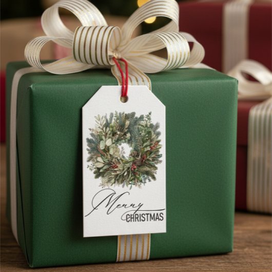 Rustieke Greenery Christmas Krans Gift Label Cadeaulabel