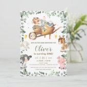 Rustieke Greenery Farm Dieren Barnyard Verjaardag Kaart (Staand voorkant)