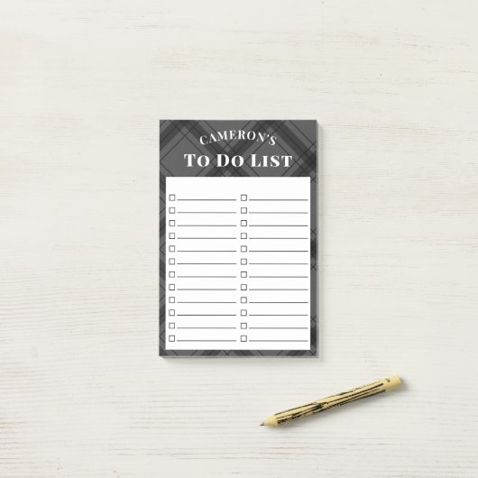 Rustieke grijs geruite om te doen lijst post-it® notes (Op bureau)