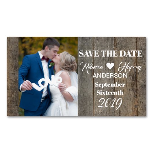 Rustieke grijze barnwood bruiloft save the date magnetisch visitekaartje (Voorkant)