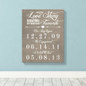 Rustieke Grijze Burlap Story Bruiloft Datum Canvas Afdruk (Insitu (Houten vloer))
