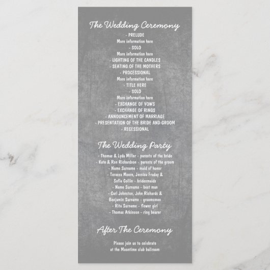 Rustieke Grijze en Gele takken Trouwprogramma's Programmakaart (Achterkant)