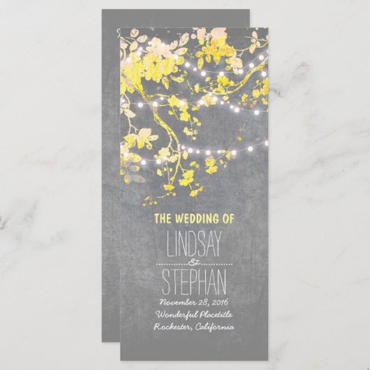 Rustieke Grijze en Gele takken Trouwprogramma's Programmakaart (Voorkant / Achterkant)