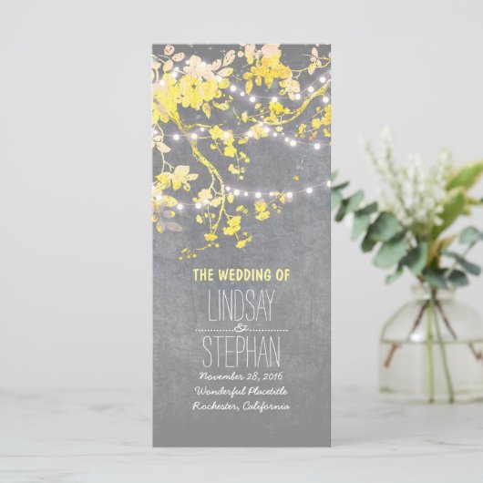 Rustieke Grijze en Gele takken Trouwprogramma's Programmakaart (Staand voorkant)