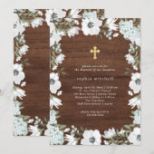 Rustieke grijze en witte bloemenhouten look | doop kaart (Voorkant / Achterkant)