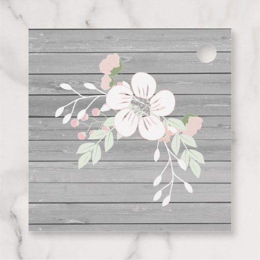 Rustieke grijze hout blozen florale bevestiging bedankjes labels (Achterkant)
