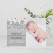 Rustieke grijze hout blush bloesem dank u kaart (Staand voorkant)