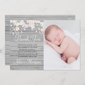 Rustieke grijze hout blush bloesem dank u kaart (Voorkant / Achterkant)