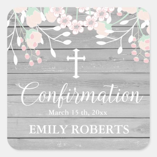 Rustieke grijze houten blos bloesem conformatie vierkante sticker (Voorkant)