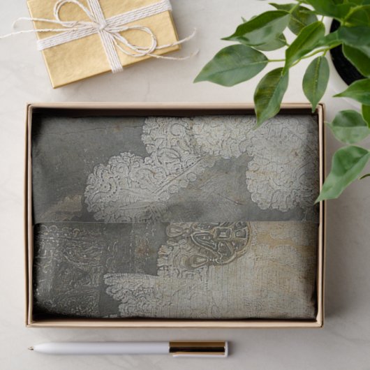  rustieke grijze kant noodlijdende decoupage tissuepapier (Geschenk)