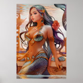 Rustieke Grijze Waterverf Zeemeermin Poster (Voorkant)