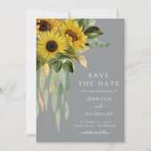 Rustieke Grijze Zonnebloemen Bloemen Opslaan de Save The Date (Voorkant)