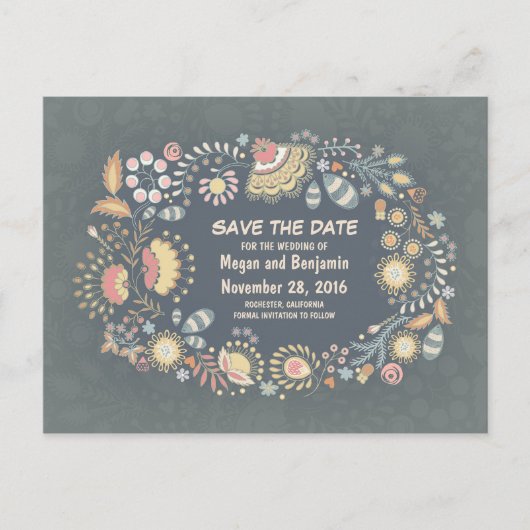 Rustieke grillige bloem Save the Date Aankondigingskaart (Voorkant)