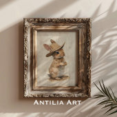 Rustieke grillige dierlijke kunst konijn met stro  poster