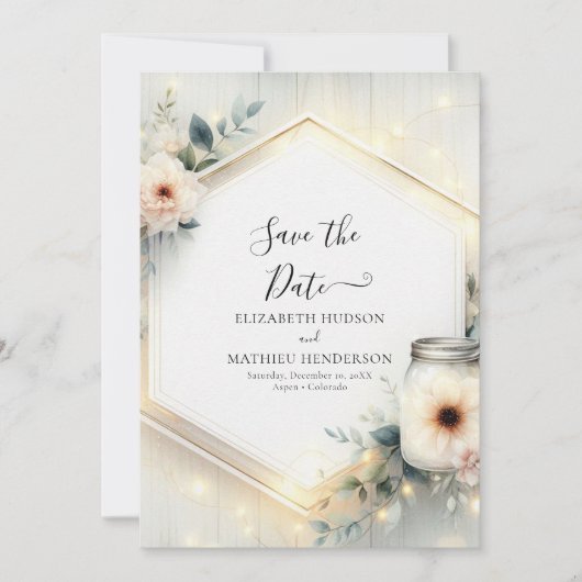 Rustieke grillige Mason Jar bruiloft Save The Date (Voorkant)
