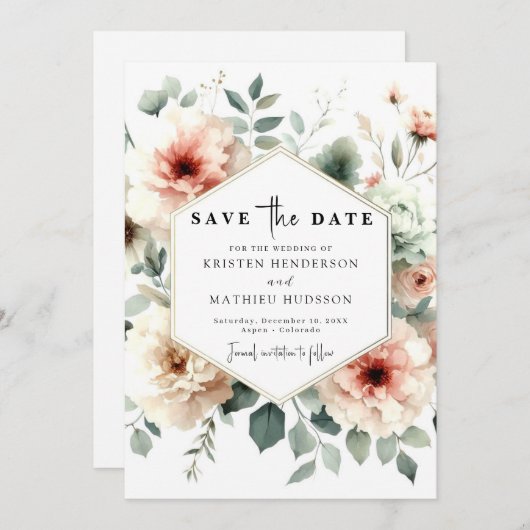 Rustieke grillige perzik bruiloft save the date (Voorkant / Achterkant)