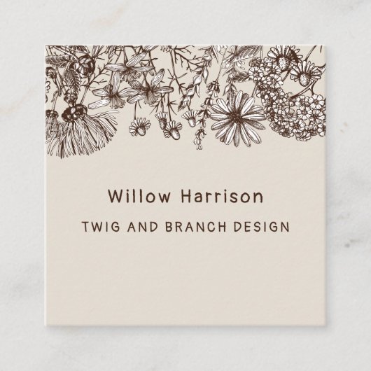 Rustieke grillige wilde bloemen vierkante visitekaartje (Voorkant)