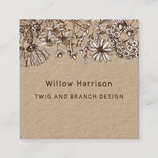 Rustieke grillige wilde bloemen vierkante visitekaartje (Voorkant)