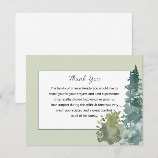 Rustieke groen begrafenis dank u nota Kaart (Voorkant / Achterkant)