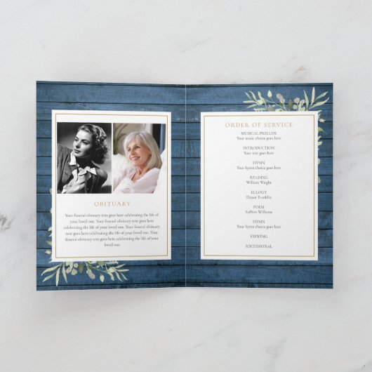 Rustieke groen begrafenis volgorde van dienst gevo programma (Binnen)