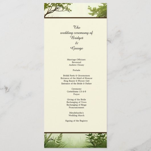 rustieke groen boom Lijst bruiloft menu (Achterkant)