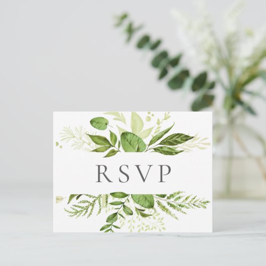 Rustieke groen bruiloft RSVP Briefkaarten (Staand voorkant)