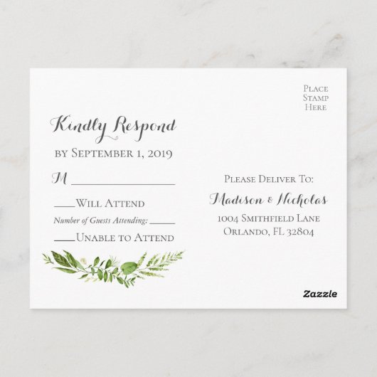 Rustieke groen bruiloft RSVP Briefkaarten (Achterkant)