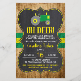 Rustieke Groen Gele Tractor Baby shower Invitation