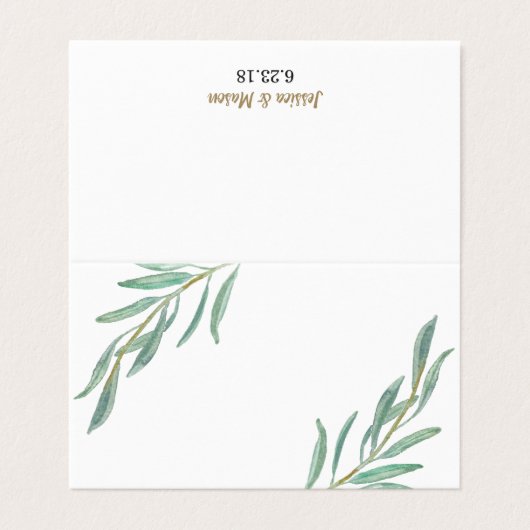 Rustieke groen gevouwen plaats kaarten (Buitenkant ongevouwen)