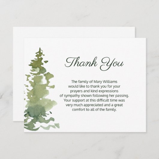 Rustieke groenblijvende begrafenis Dank u Opmerkin Bedankkaart (Voorkant / Achterkant)