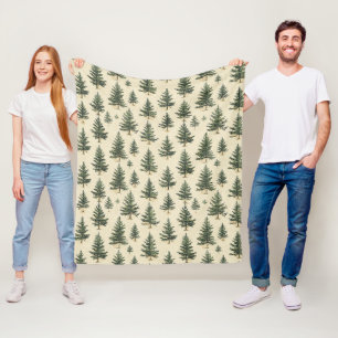 Rustieke Groenblijvende Boom Schets Crème Woodland Fleece Deken
