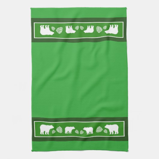 Rustieke groene beer pinecone keukenhanddoek (Verticaal)