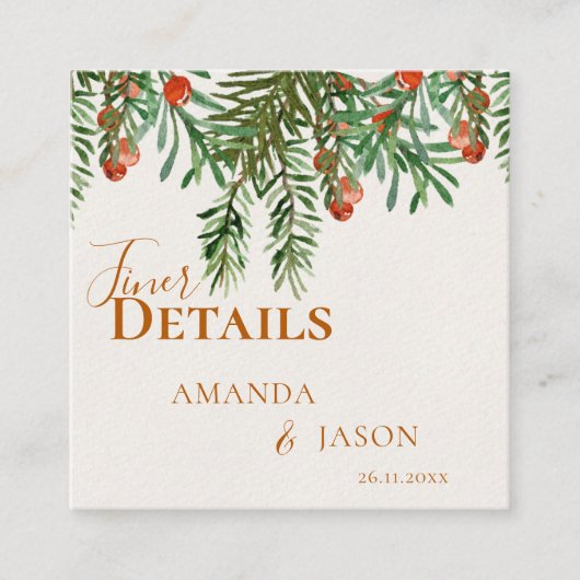 Rustieke groene bladeren rode bessen kerst bruilof informatiekaartje (Voorkant)