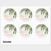 Rustieke groene bladeren rode bessen kerst bruilof ronde sticker (Vel)