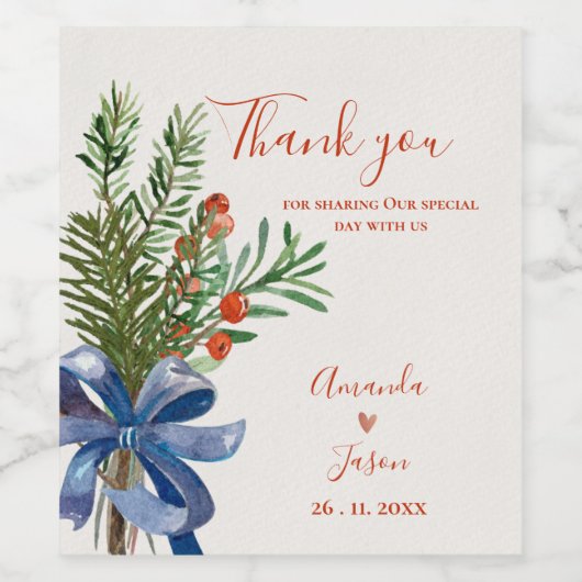 Rustieke groene bladeren rode bessen kerst bruilof wijn etiket (Enkel label)