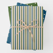 Rustieke Groene Blauwe Cream Polka Dots en Stripes Inpakpapier Vel (In situ)