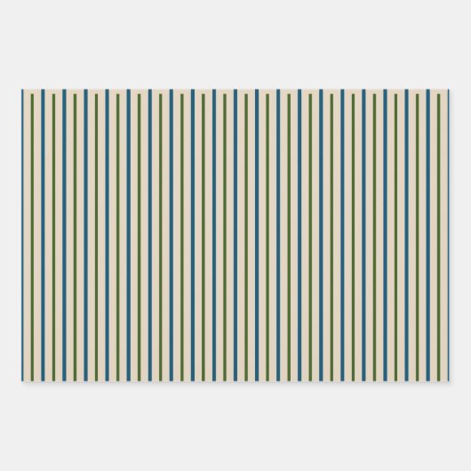 Rustieke Groene Blauwe Cream Polka Dots en Stripes Inpakpapier Vel (Voorkant)