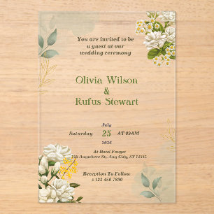 Rustieke Groene Bloemen Acryl Huwelijksuitnodiging Uitnodigingen