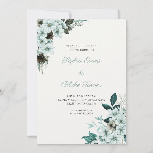Rustieke groene bloemen Boho Off White Bruiloft Kaart (Voorkant)